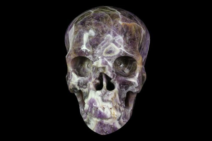 Realistic, Carved Chevron Amethyst Skull #116681